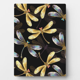 Seamless Pattern with Golden Dragonflies Plaque