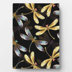 Seamless Pattern with Golden Dragonflies Plaque