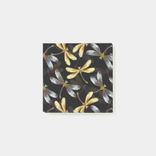 Seamless Pattern with Golden Dragonflies Post-it Notes