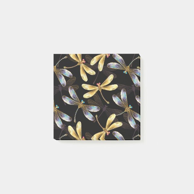 Seamless Pattern with Golden Dragonflies Post-it Notes (Front)