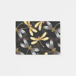 Seamless Pattern with Golden Dragonflies Post-it Notes