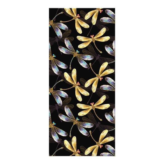Seamless Pattern with Golden Dragonflies Rack Card (Front)