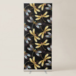 Seamless Pattern with Golden Dragonflies Retractable Banner