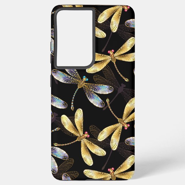 Seamless Pattern with Golden Dragonflies Samsung Galaxy S21+ Case (Back)