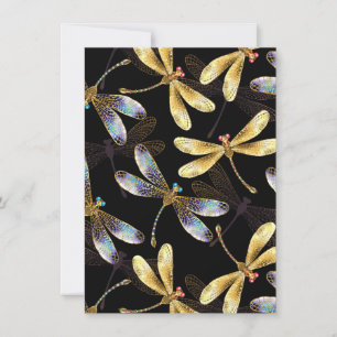 Seamless Pattern with Golden Dragonflies Save The Date