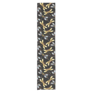 Seamless Pattern with Golden Dragonflies Short Table Runner