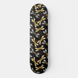 Seamless Pattern with Golden Dragonflies Skateboard