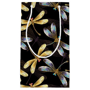Seamless Pattern with Golden Dragonflies Small Gift Bag