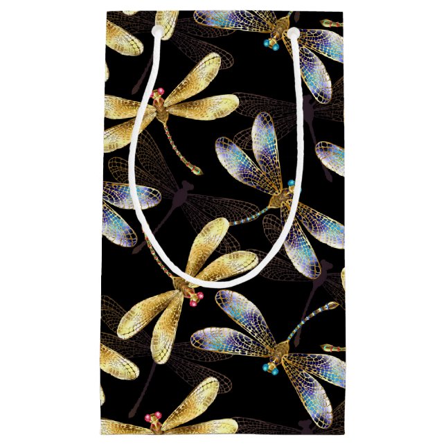 Seamless Pattern with Golden Dragonflies Small Gift Bag (Front)