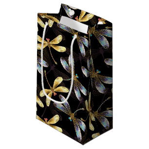 Seamless Pattern with Golden Dragonflies Small Gift Bag