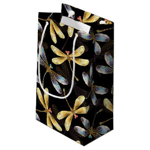 Seamless Pattern with Golden Dragonflies Small Gift Bag