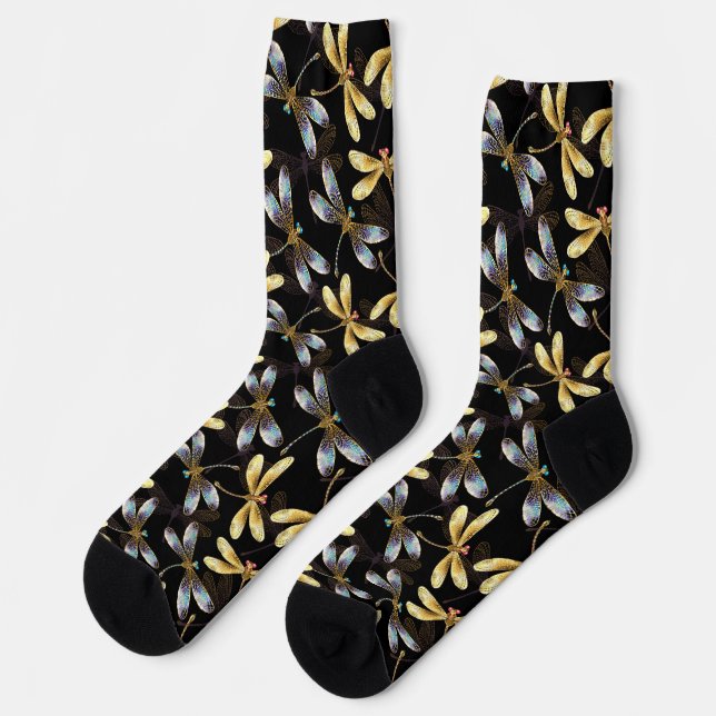 Seamless Pattern with Golden Dragonflies Socks (Left)