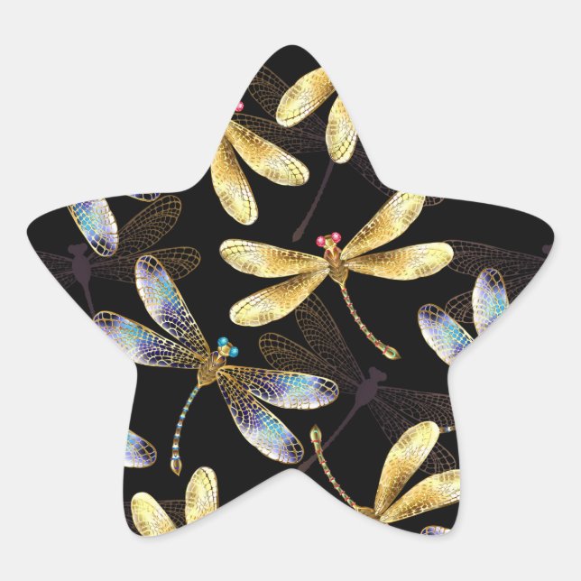 Seamless Pattern with Golden Dragonflies Star Sticker (Front)