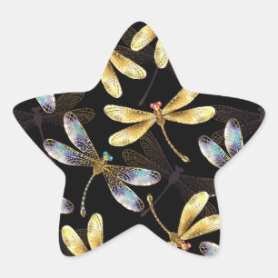 Seamless Pattern with Golden Dragonflies Star Sticker
