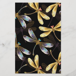 Seamless Pattern with Golden Dragonflies Stationery