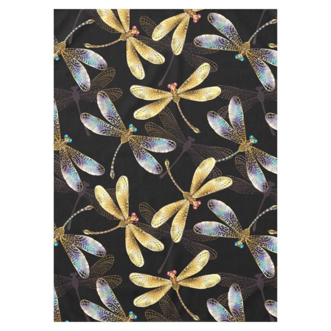 Seamless Pattern with Golden Dragonflies Tablecloth (Front)