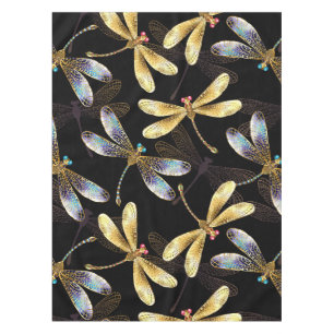 Seamless Pattern with Golden Dragonflies Tablecloth