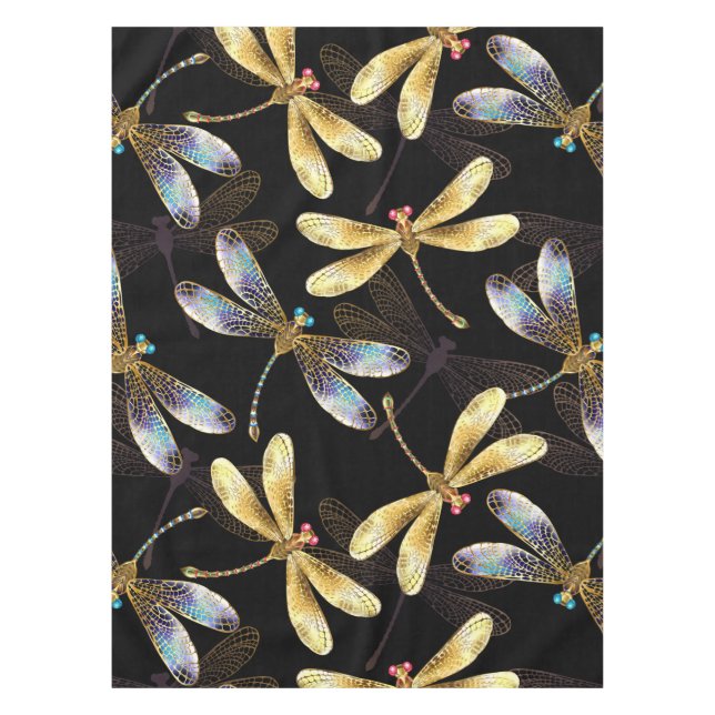 Seamless Pattern with Golden Dragonflies Tablecloth (Front)
