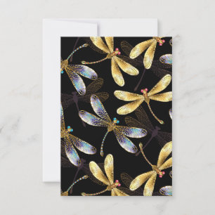 Seamless Pattern with Golden Dragonflies Thank You Card