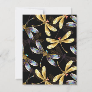 Seamless Pattern with Golden Dragonflies Thank You Card