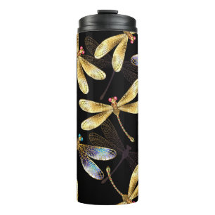 Seamless Pattern with Golden Dragonflies Thermal Tumbler