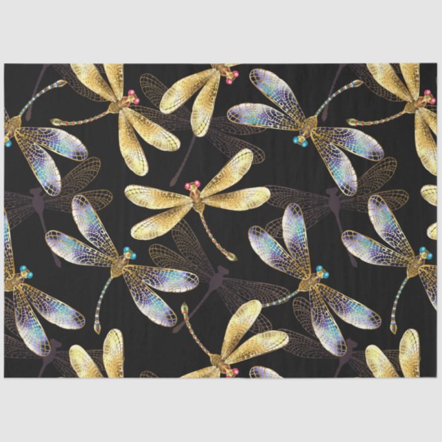 Seamless Pattern with Golden Dragonflies Tissue Paper (Front)