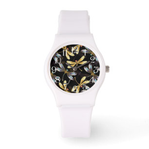 Seamless Pattern with Golden Dragonflies Watch