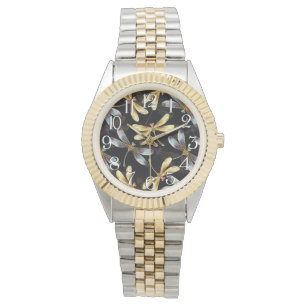 Seamless Pattern with Golden Dragonflies Watch