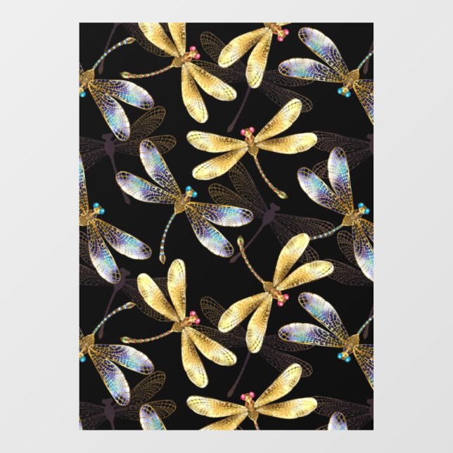 Seamless Pattern with Golden Dragonflies Window Cling (Sheet)