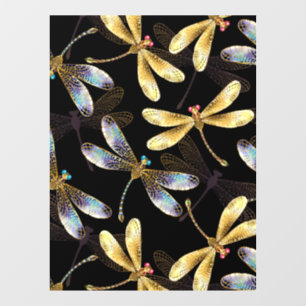 Seamless Pattern with Golden Dragonflies Window Cling
