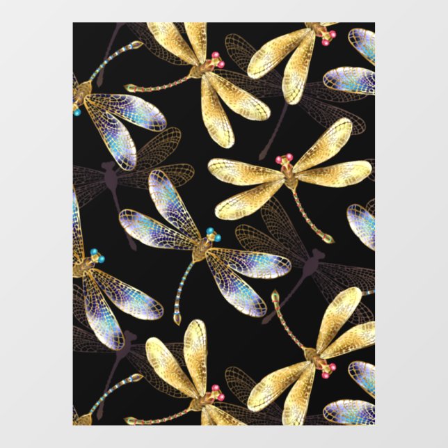 Seamless Pattern with Golden Dragonflies Window Cling (Sheet)