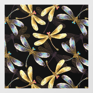 Seamless Pattern with Golden Dragonflies Window Cling