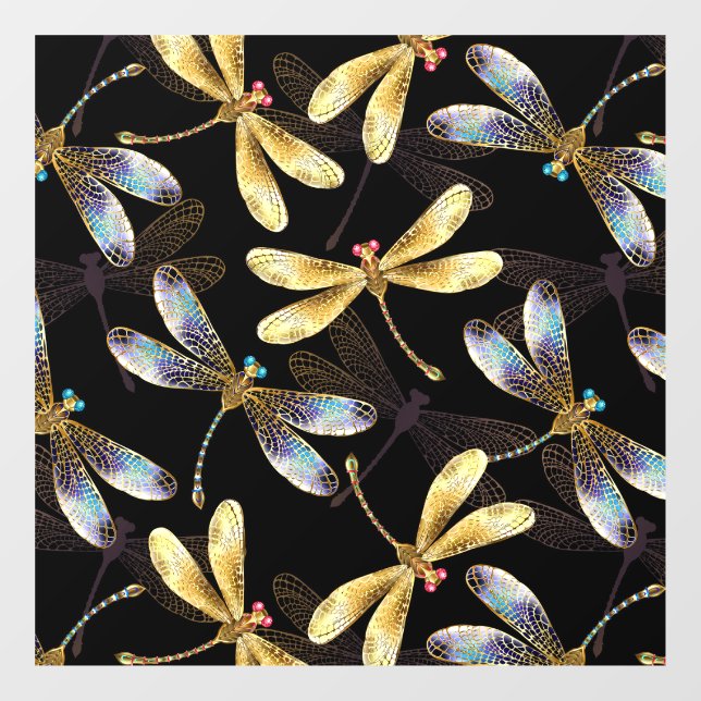 Seamless Pattern with Golden Dragonflies Window Cling (Sheet)