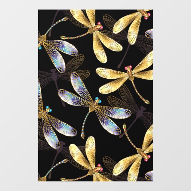 Seamless Pattern with Golden Dragonflies Window Cling (Sheet)
