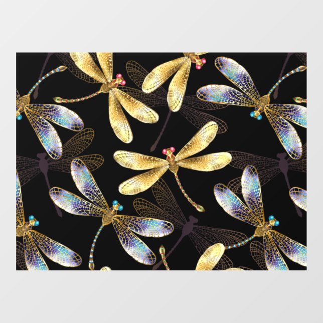 Seamless Pattern with Golden Dragonflies Window Cling (Sheet)