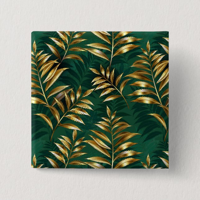 Seamless pattern with golden ferns 15 cm square badge (Front)