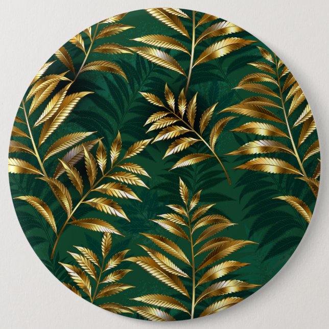 Seamless pattern with golden ferns 6 cm round badge (Front)