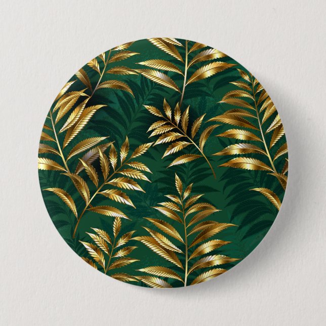 Seamless pattern with golden ferns 7.5 cm round badge (Front)