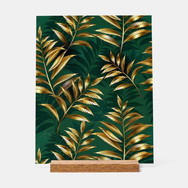 Seamless pattern with golden ferns acrylic sign (Front)