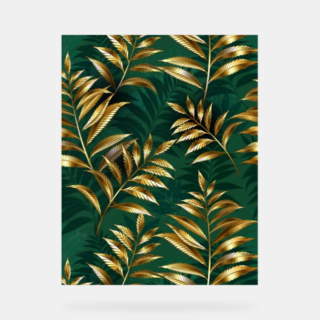 Seamless pattern with golden ferns acrylic sign (Front)