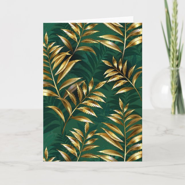 Seamless pattern with golden ferns announcement (Front)
