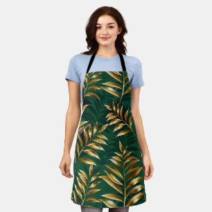 Seamless pattern with golden ferns apron