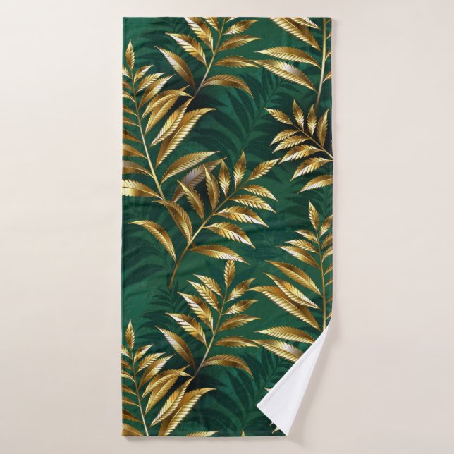 Seamless pattern with golden ferns bath towel (Bath Towel)