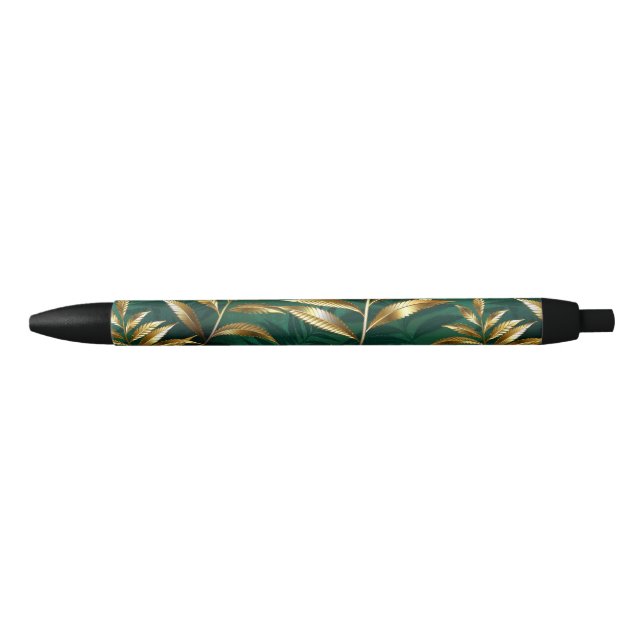 Seamless pattern with golden ferns black ink pen (Front)