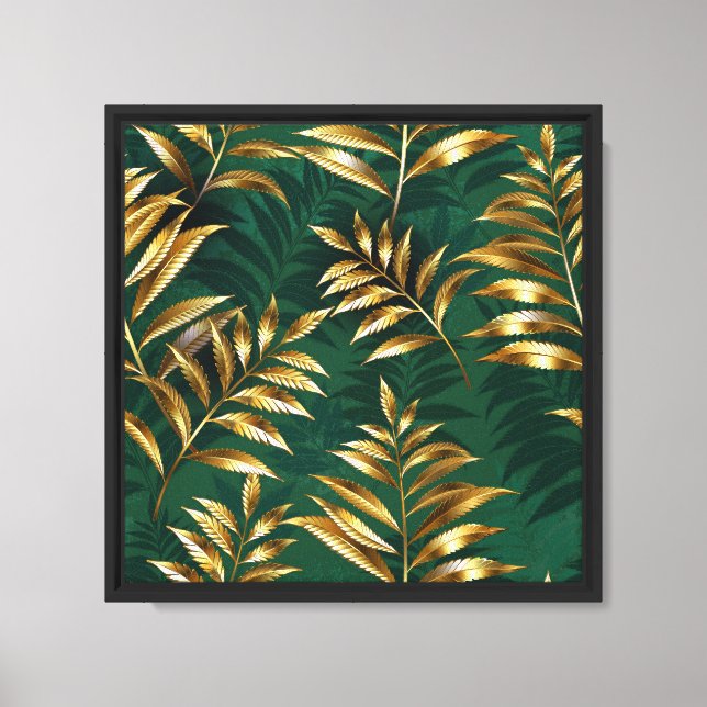 Seamless pattern with golden ferns canvas print (Front)