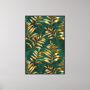 Seamless pattern with golden ferns canvas print