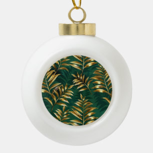 Seamless pattern with golden ferns ceramic ball christmas ornament