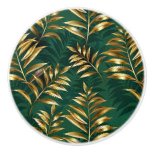 Seamless pattern with golden ferns ceramic knob