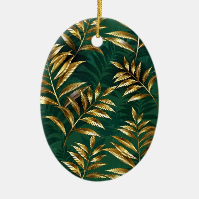 Seamless pattern with golden ferns ceramic tree decoration (Front)