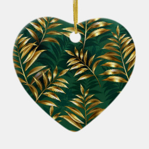 Seamless pattern with golden ferns ceramic tree decoration